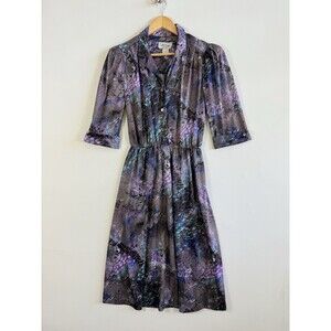 MCS Ltd Vintage Blue Purple 1/2 Sleeve Office Knee Length Dress Womens 12 Petite